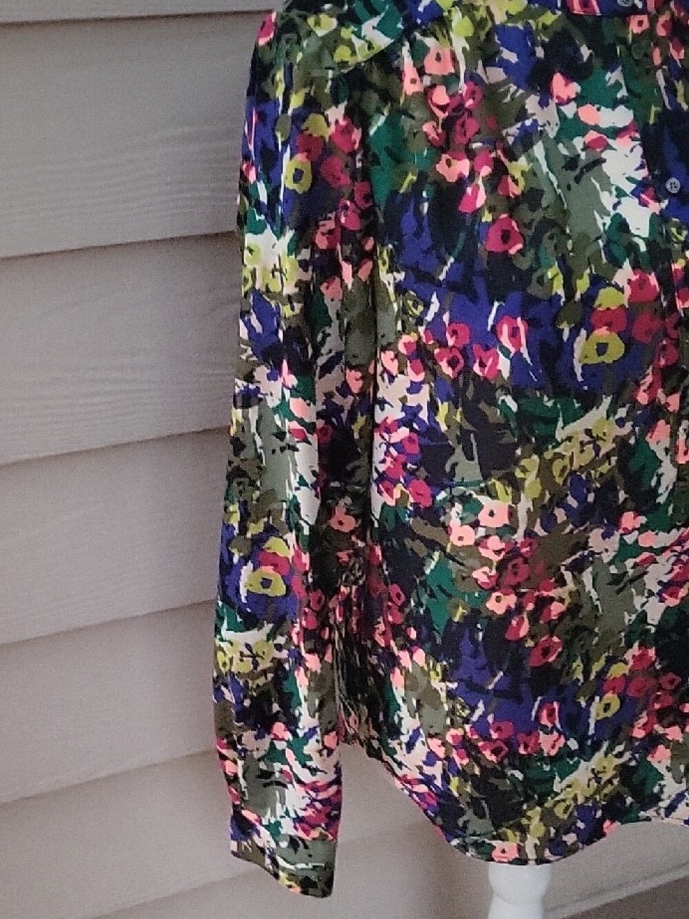 J.Crew Floral Abstract Botanical Tunic Blouse Green Blue Long Sleeve Small - Picture 4 of 10